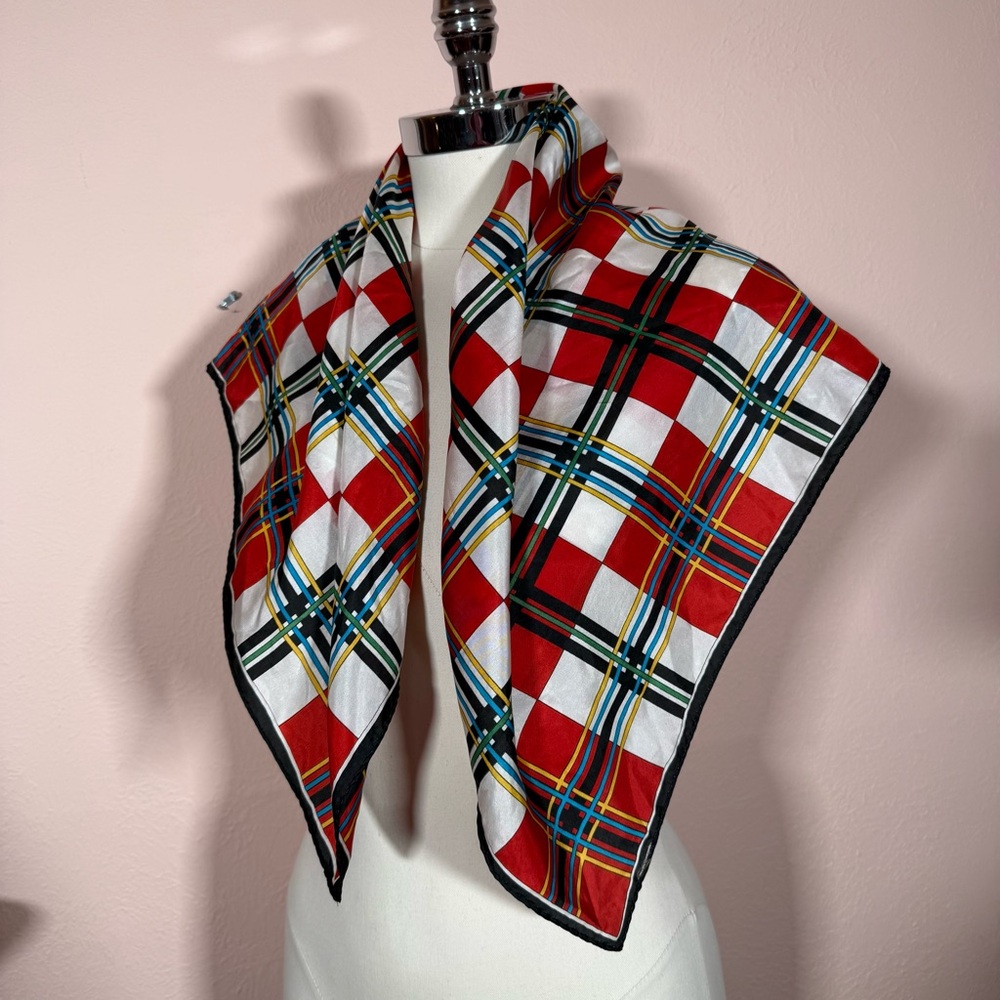 Vintage 1970's mod MCM academic Plaid Nautical square scarf